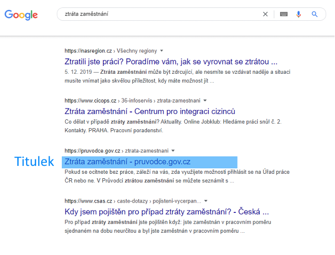 Doprovodný obrázek - titulek stránky na google